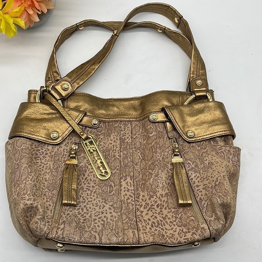 B. makowsky Tan Brown gold snakeskin shoulder Bag. MCB2125L